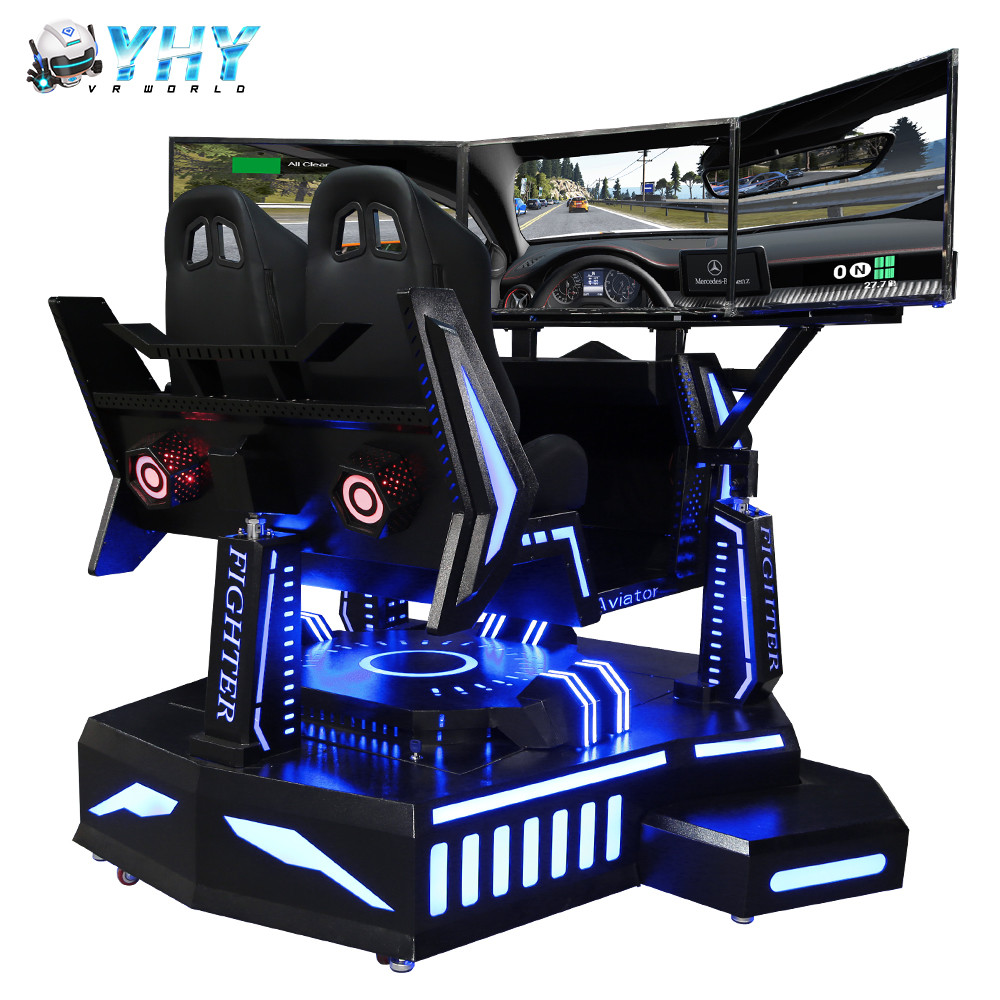 2 Players Three Screen Racing Simulator Adjustable Driving Game Steering Wheel Simulator