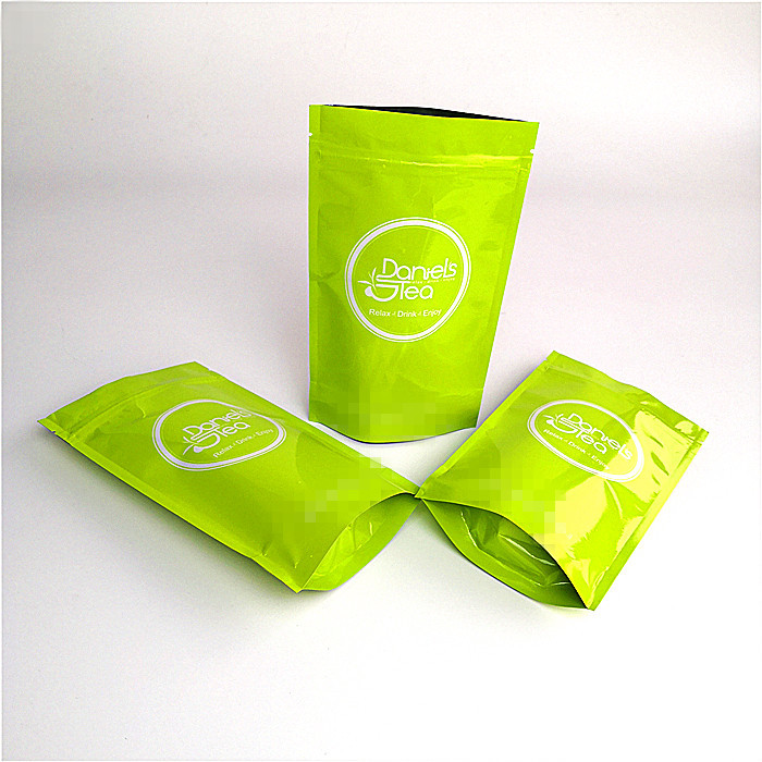Custom Printed Recyclable Kraft Paper Bag Green Tea Packaging SGS / FDA Approval