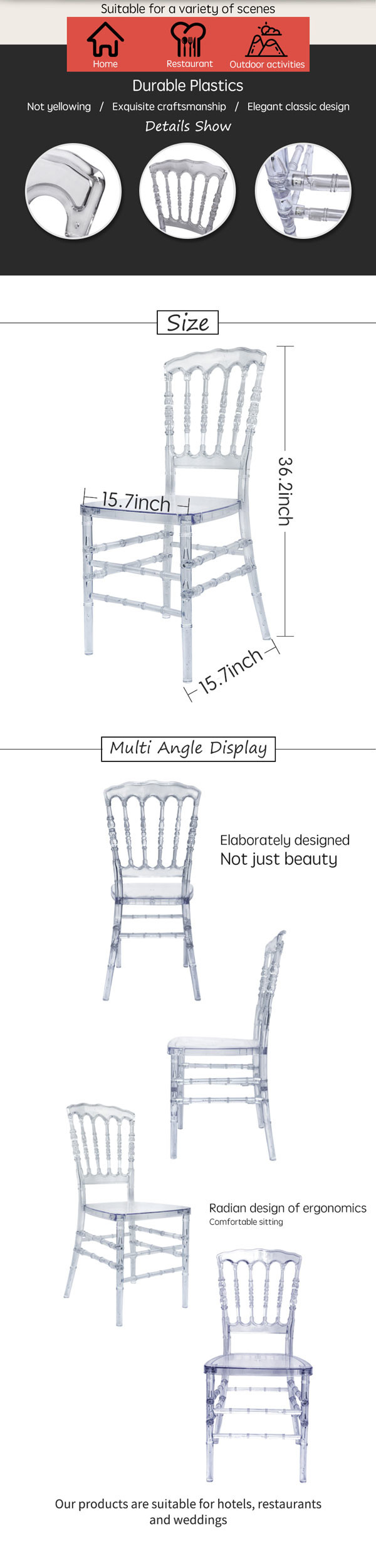Bistro Wedding Banquet Chairs Upholstery Opera Royal Chiavari 15.7x17.7x35.4 Inch