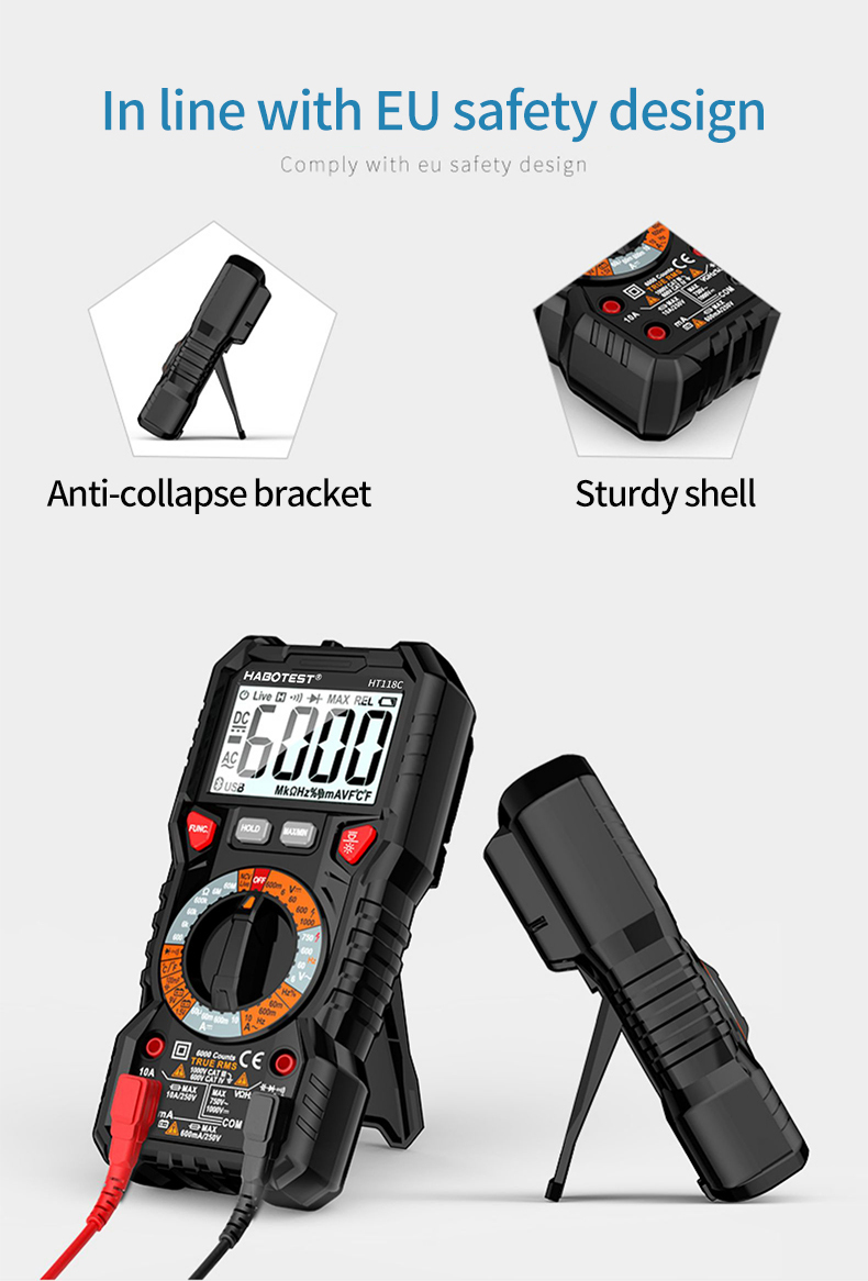 HT118A 6000 Counts 1000V 10A Auto Range Digital Multimeter