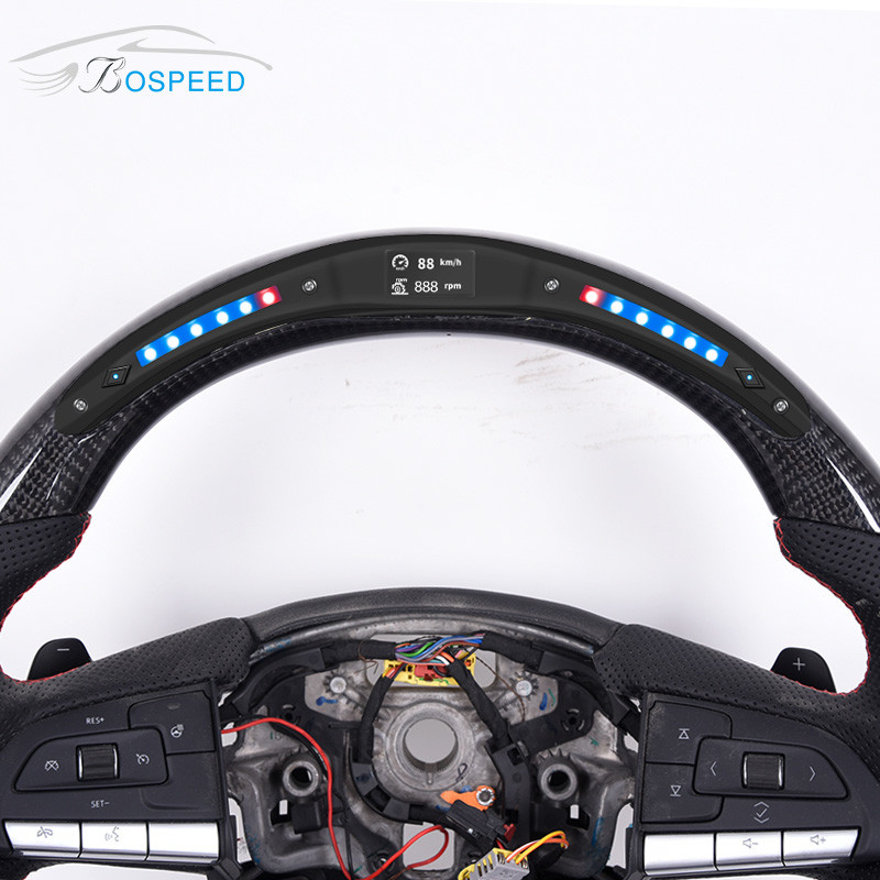 Custom LED Leather Ct6 Steering Wheel Sports Cadillac White Stitch