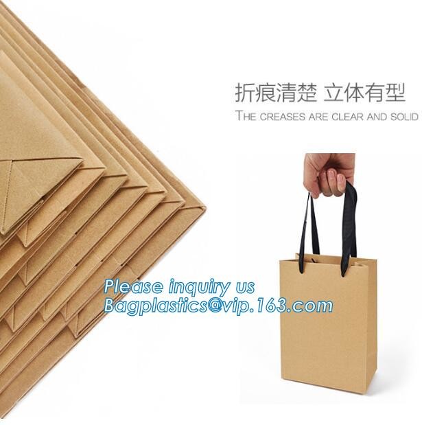Custom Printed Accept Wholesale Stock White Brown Kraft Paper Shopping Bag With Handle No Minimum, carrier handle bags