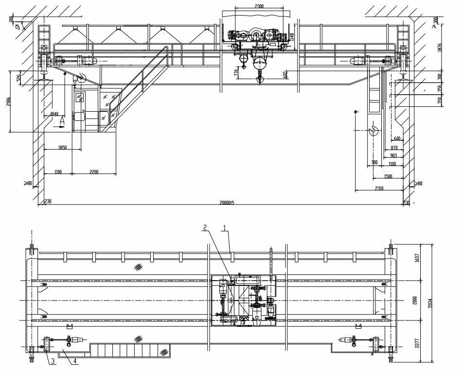 1---20Ton LH Light Duty Double Girder Overhead Bridge Crane
