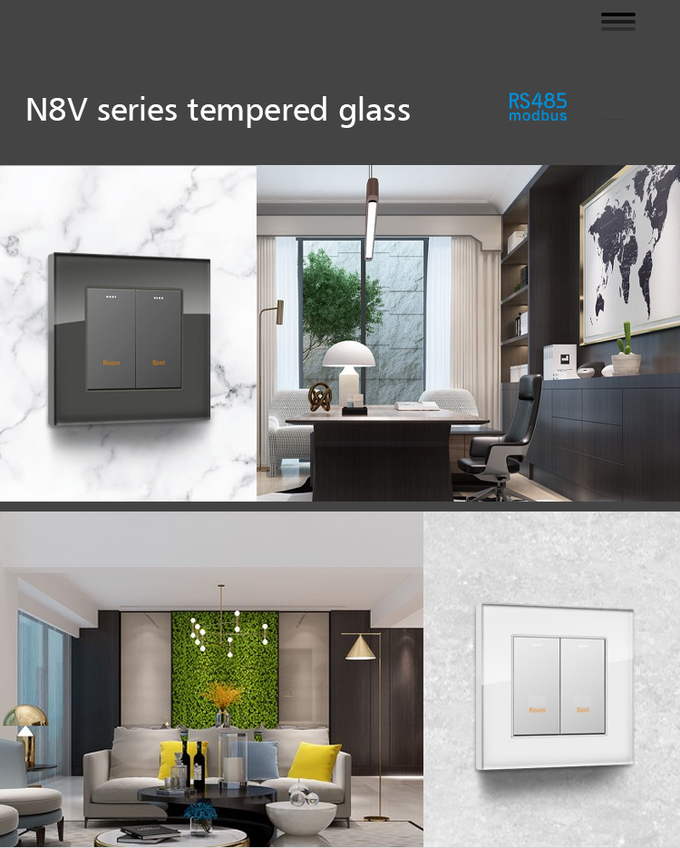 Hotel Modbus Wall Switch , Smart Home Wall Control Panel Tempered Glass