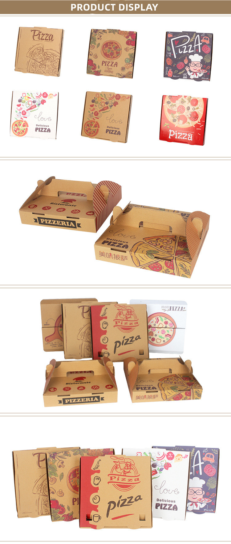 Biodegradable Kraft Paper Takeout Bulk Pizza Boxes 6 7 8 9 10 Inch Recycled Parcel