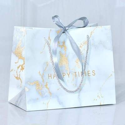 Bulk Marble Kraft Christmas Paper Gift Bags With Logo Custom Print