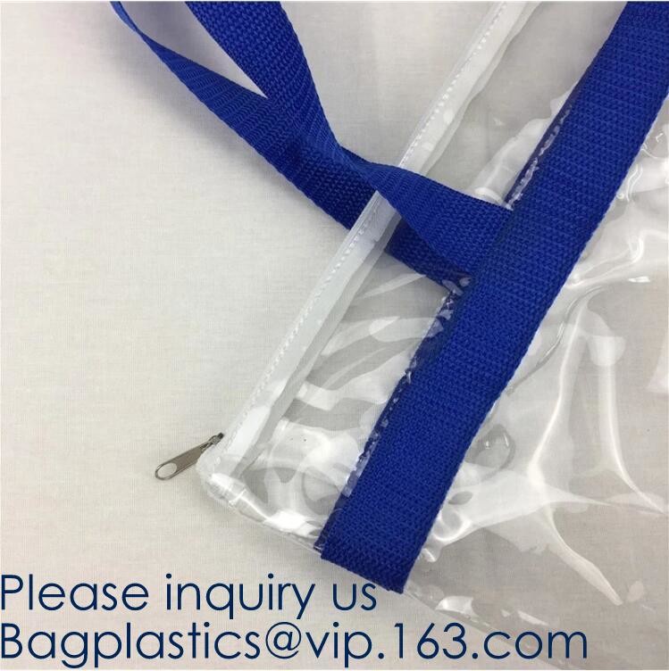 Waterproof All Over Printing PVC Coating Tote Shoulder Fabric Shopping Bag With Gusset And Lining,Jelly Clear Plastic PV