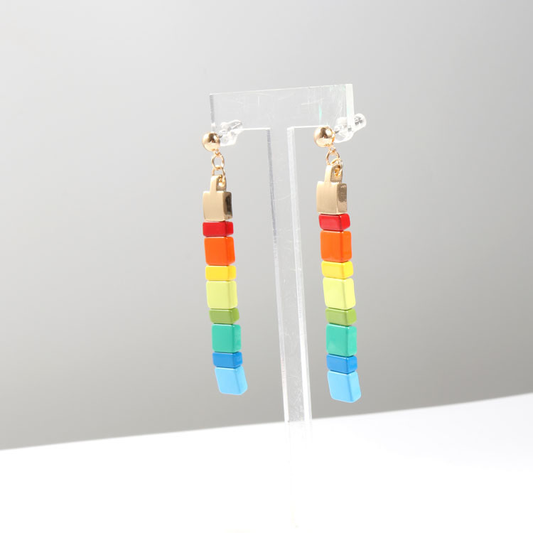 70mm Square Rainbow Beaded Earrings string shape For Daily Wear