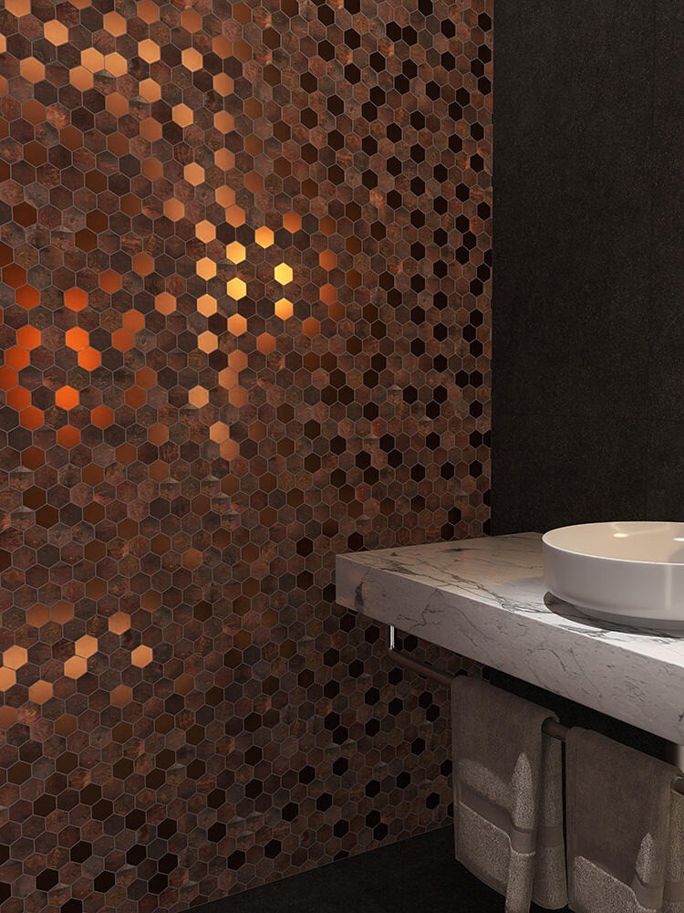 Unique Metal Hexagonal Mosaics Wall Screens Create Vintage Luxury Spaces For Hotel