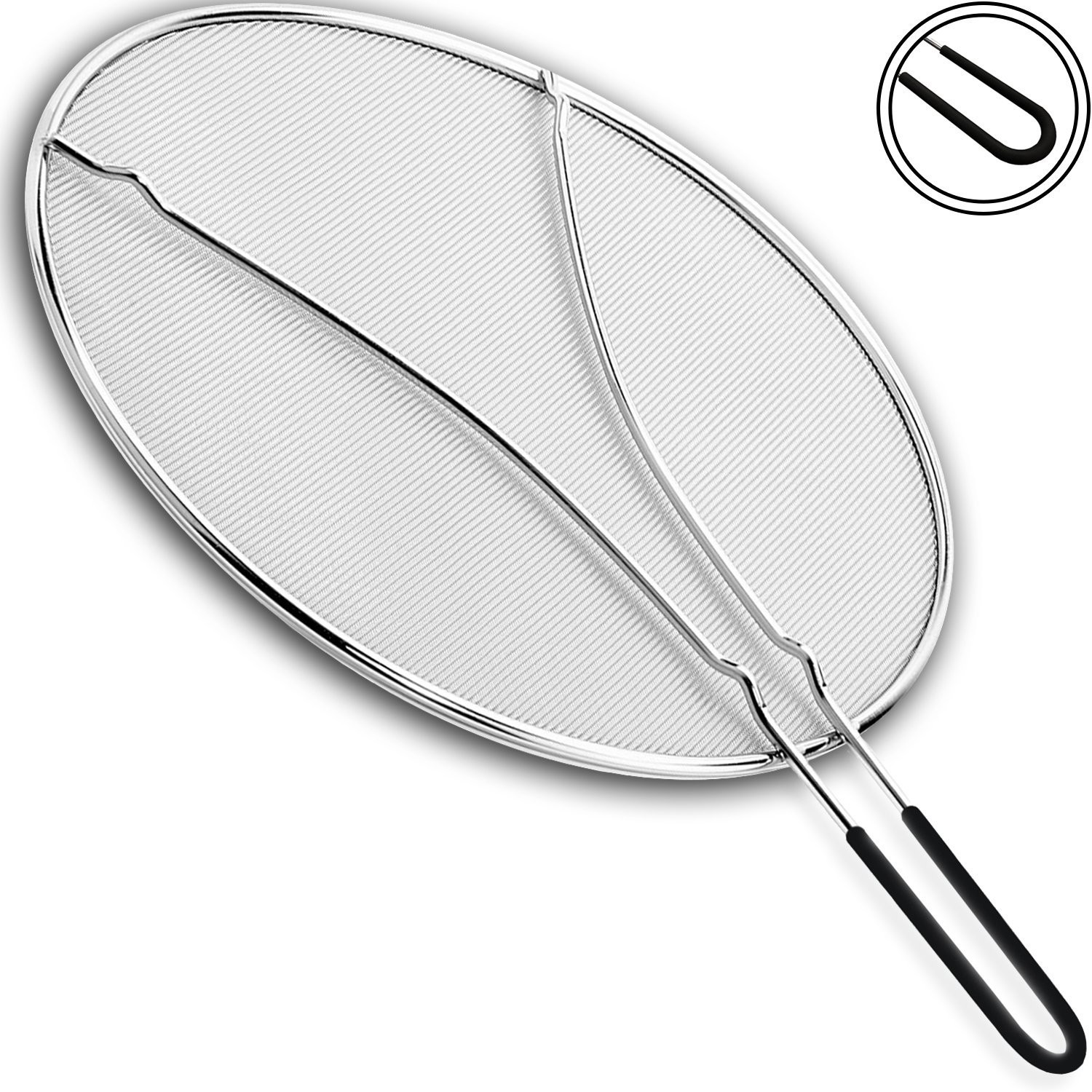 13" Grease Splatter Screen for Cooking with Heavy Duty Ultra Fine Mesh Plus Silicone Hot Handle Holder