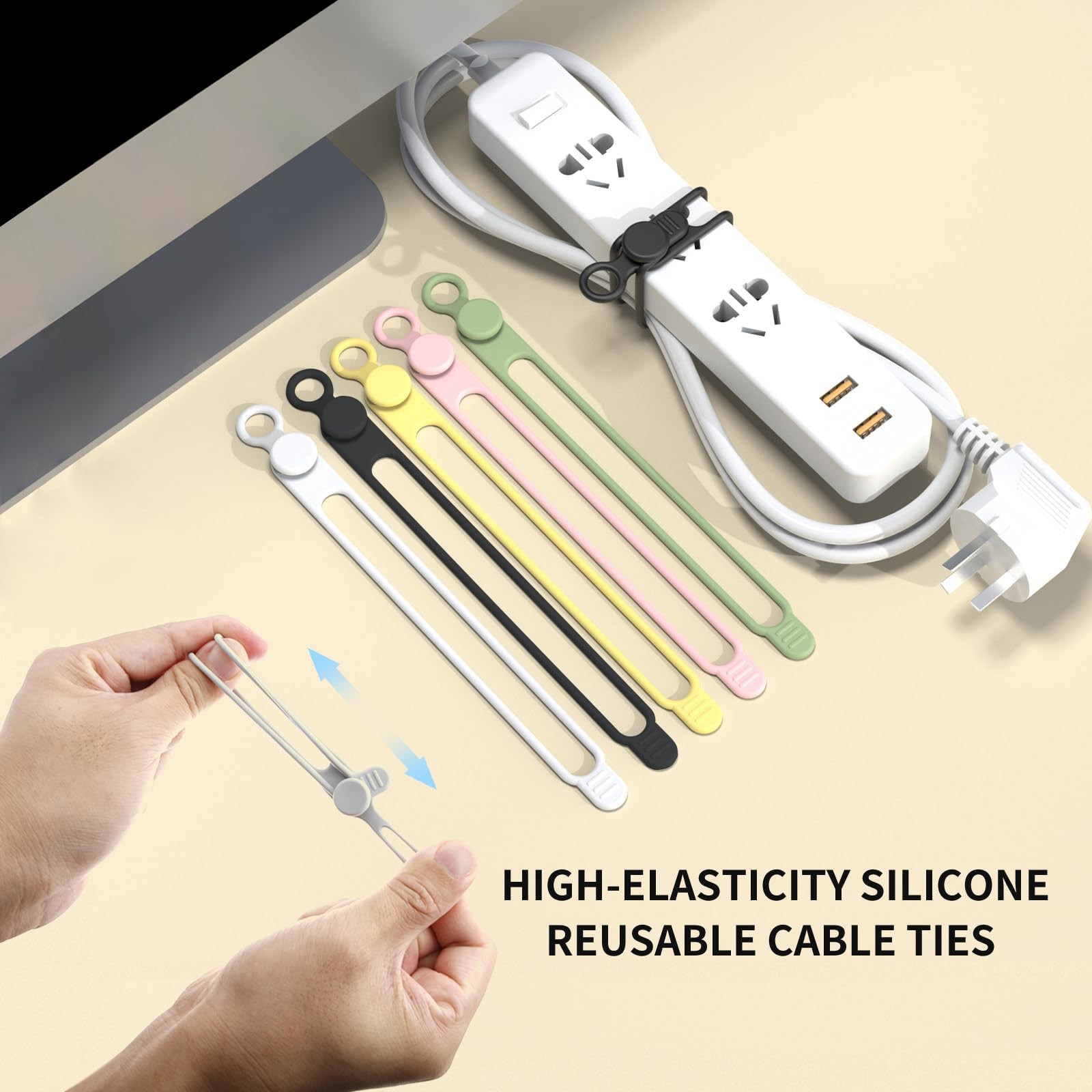 Silicone Cable Management Organizer Multipurpose Elastic Cord Organizer For Bundling And Fastening Cable Cords Wire Tie
