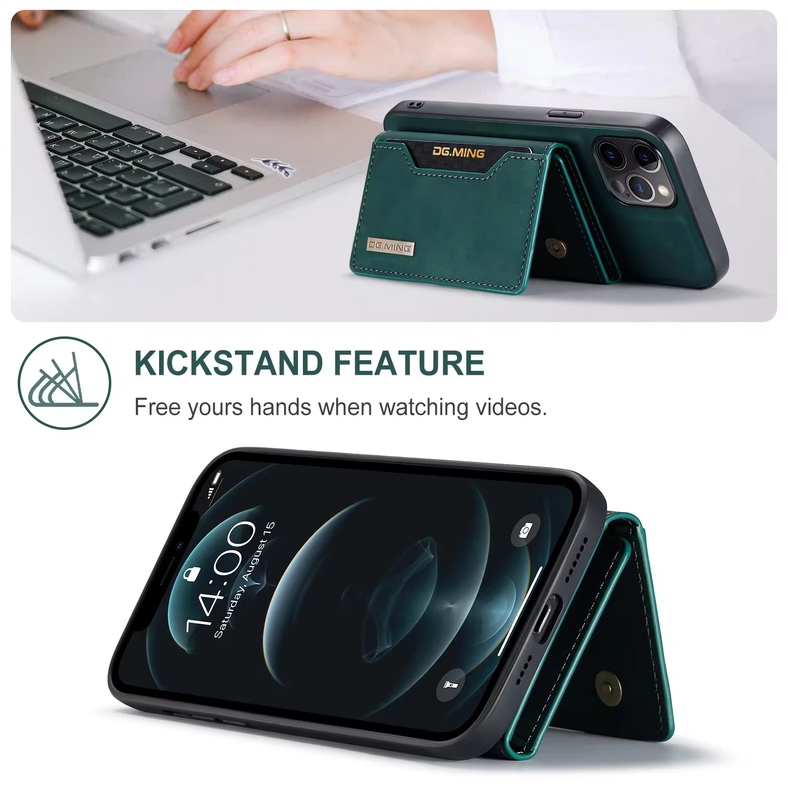 Khaki Magnetic Card Holder Wallet Mobile Phone Cases for iPhone 11 12 13 14 15 Pro Max