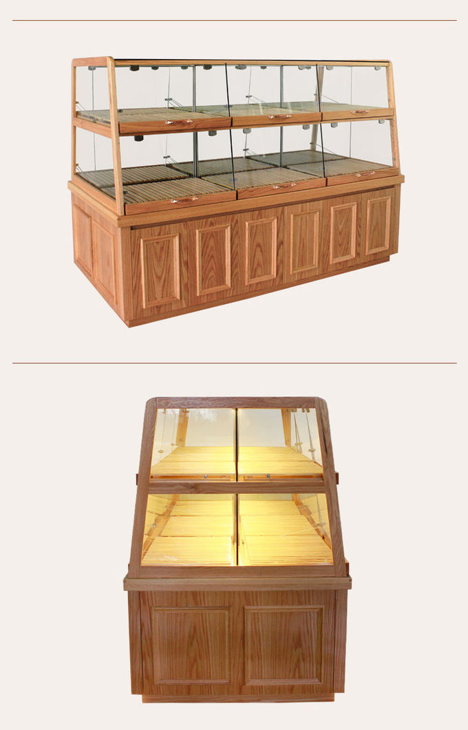 Bread Cake Shop Display Showcase Wood / Glass Material With Energy Saving LED Light