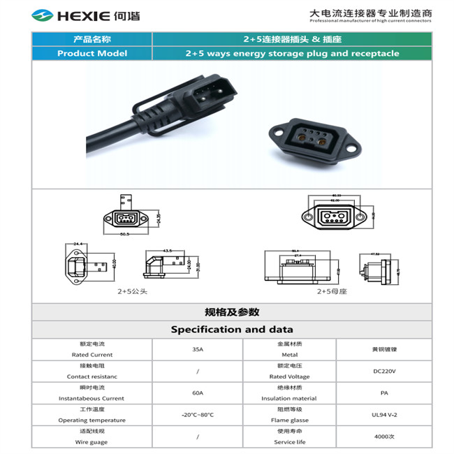 Hexie Nylon 220V Energy Storage Connector 2 6 Tower For Electric Car Charging