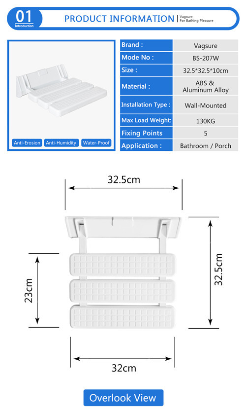 Convenient Wall Mounted Shower Bench , ABS Panel Folding Shower Seat Easily Install