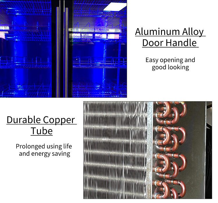 220V-240V Vertical Display Fridge , Multicolor LED Upright Glass Door Chiller