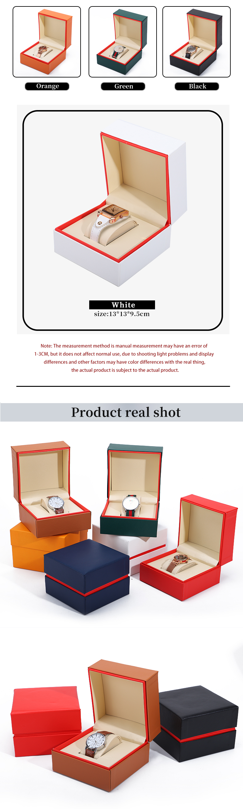 Soft Handy Stylish PU Leather Watch Packaging Box Red Edge Storage Case for Gift