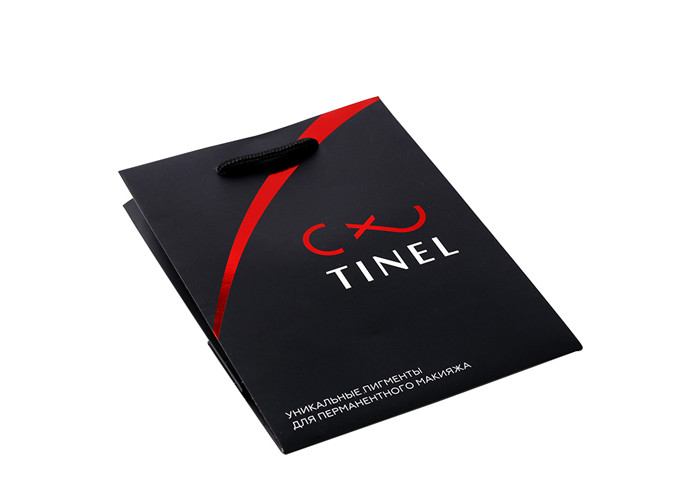 Custom Logo Black Paper Bags , Matt Laminated Small Black Paper Bags With Handles