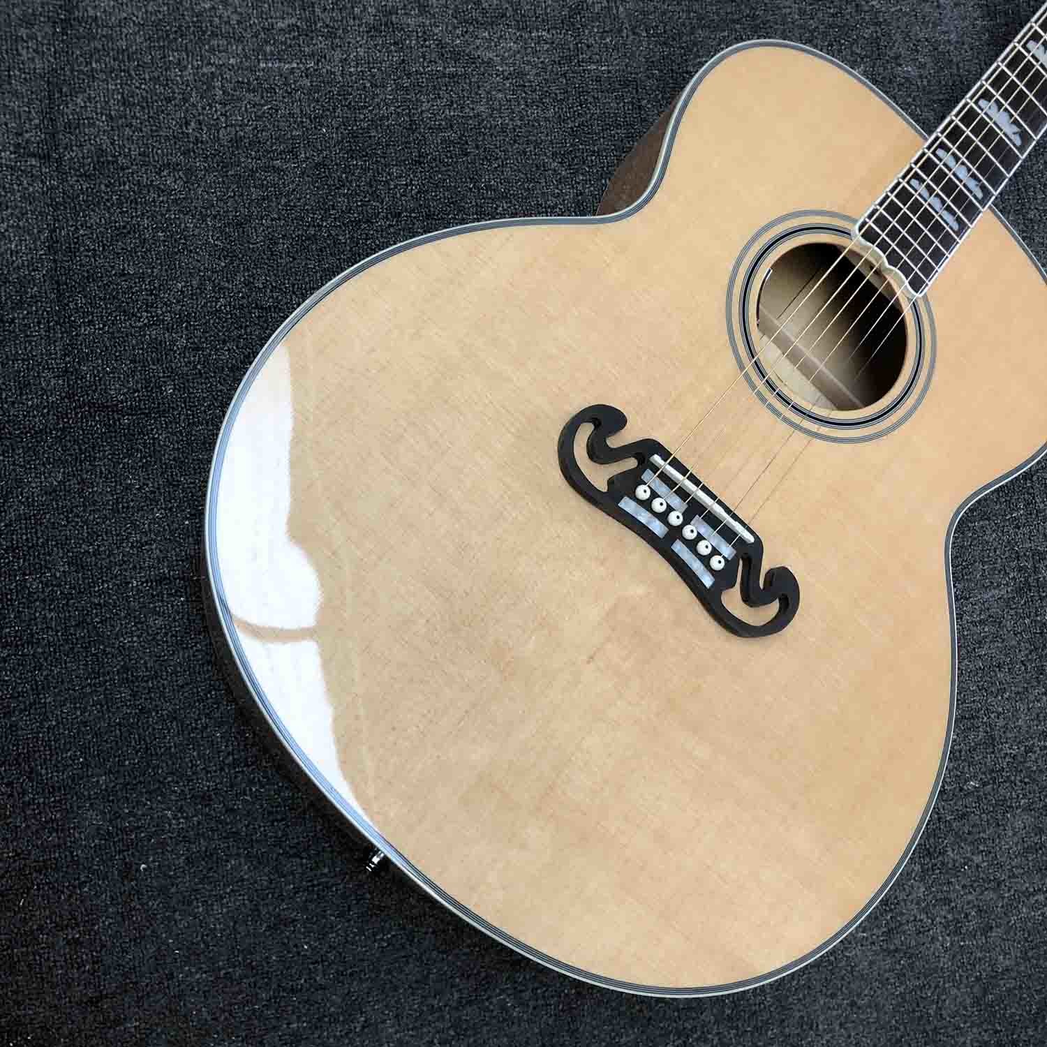Custom Grand GJ200FR Acoustic Guitar Red Flamed Maple Wood Back Side Abalone Binding 550A Soundhole Pickup in Natural