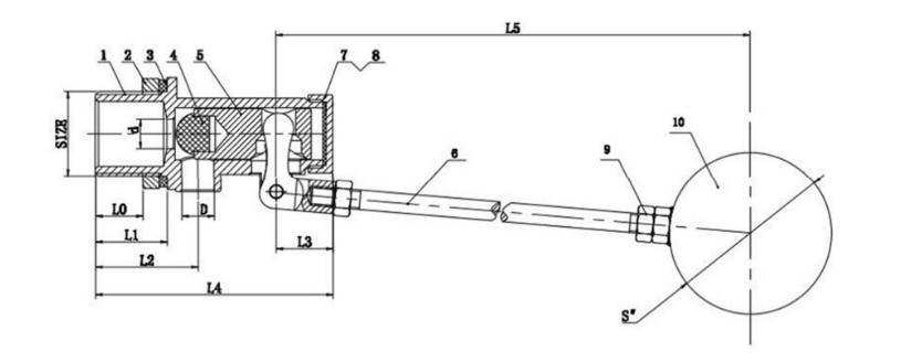 En 1254 Standard Ballcock Ss Floating Valve with Ss Float for Water Tank