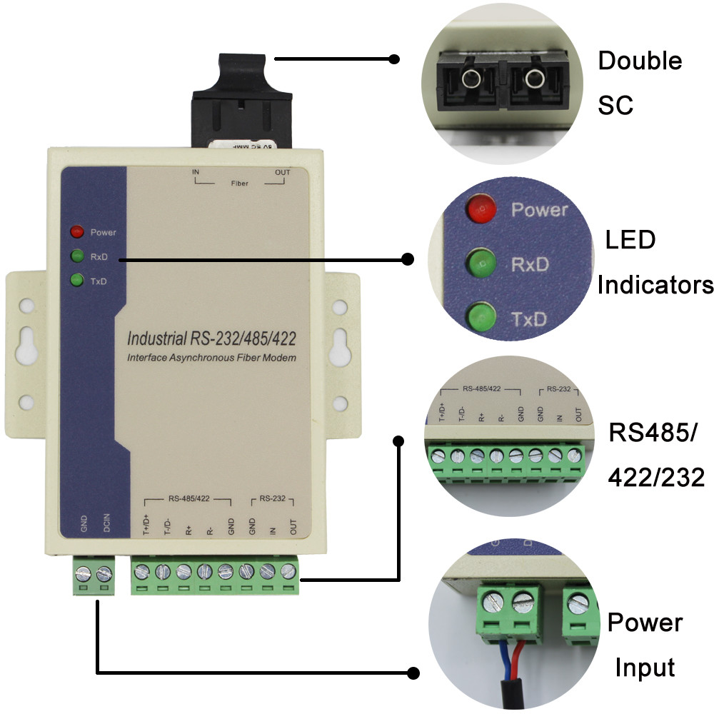 SM 1310nm 1550nm SC 20KM RS485 RS422 RS232 To Fiber Converter Serial to Fiber Converter
