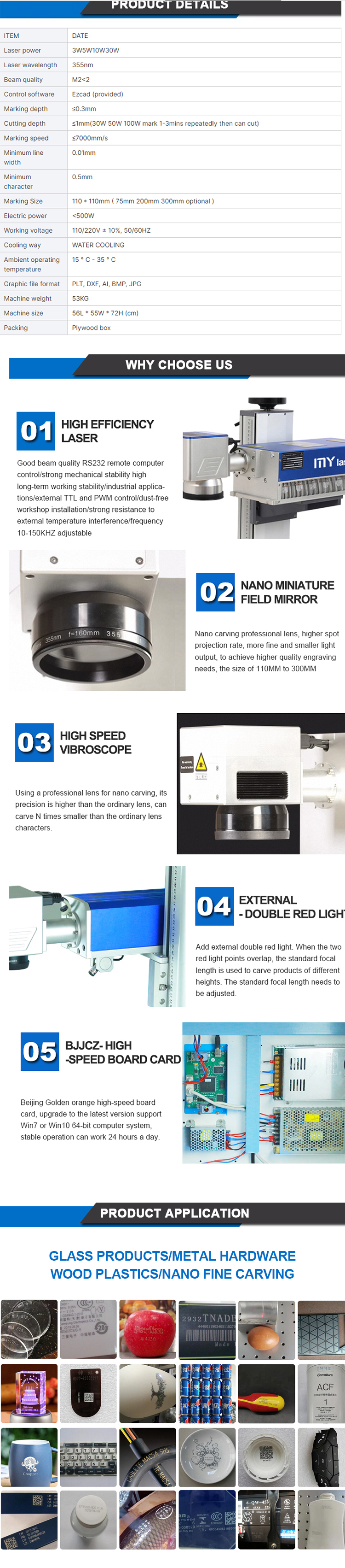 Working Accuracy 0.01mm UV Laser Engraving Machine for High Precision Marking on Metal Plastic and Glass 3W / 5W / 10W