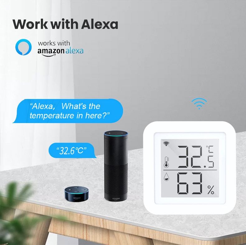 Tuya WIFI Temperature And Humidity Sensor Hygrometer Thermometer With LED Screen Support Amazon Alexa
