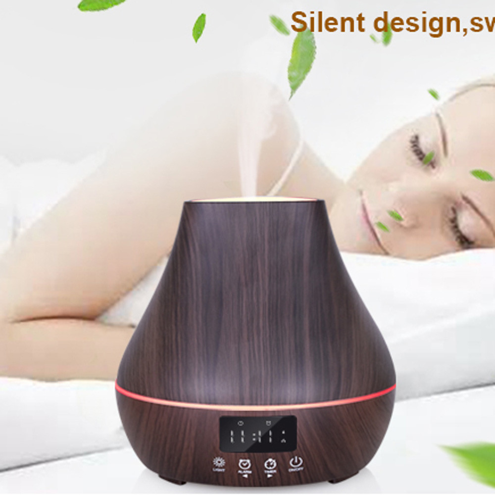 Touch Control 400ml Wood Grain Aromatherapy Diffuser With Clock