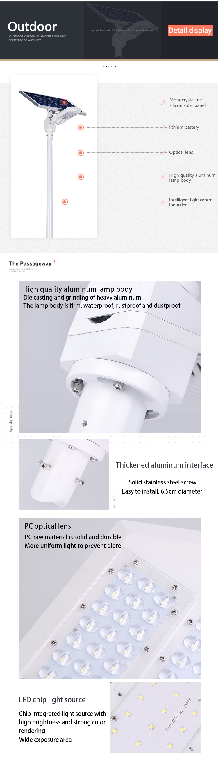 100W Led Outdoor Solar Street Lighting Integrated IP65 Water Resistant Easy to Install