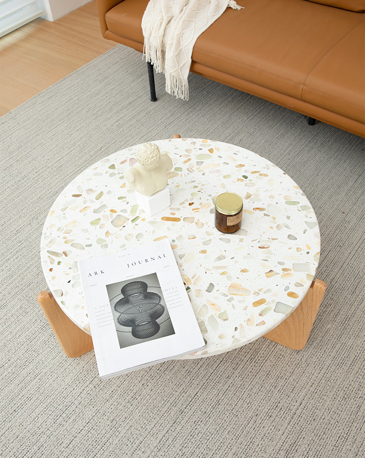 30in Marble Top Wood Base Coffee Table Patterned Marble Wooden Base