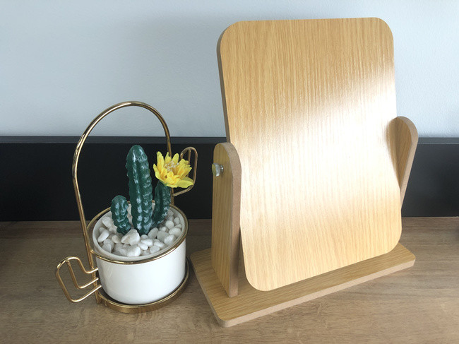 Wooden Rotatable Round Table Mirror Rectangle Double Sided Makeup Mirror