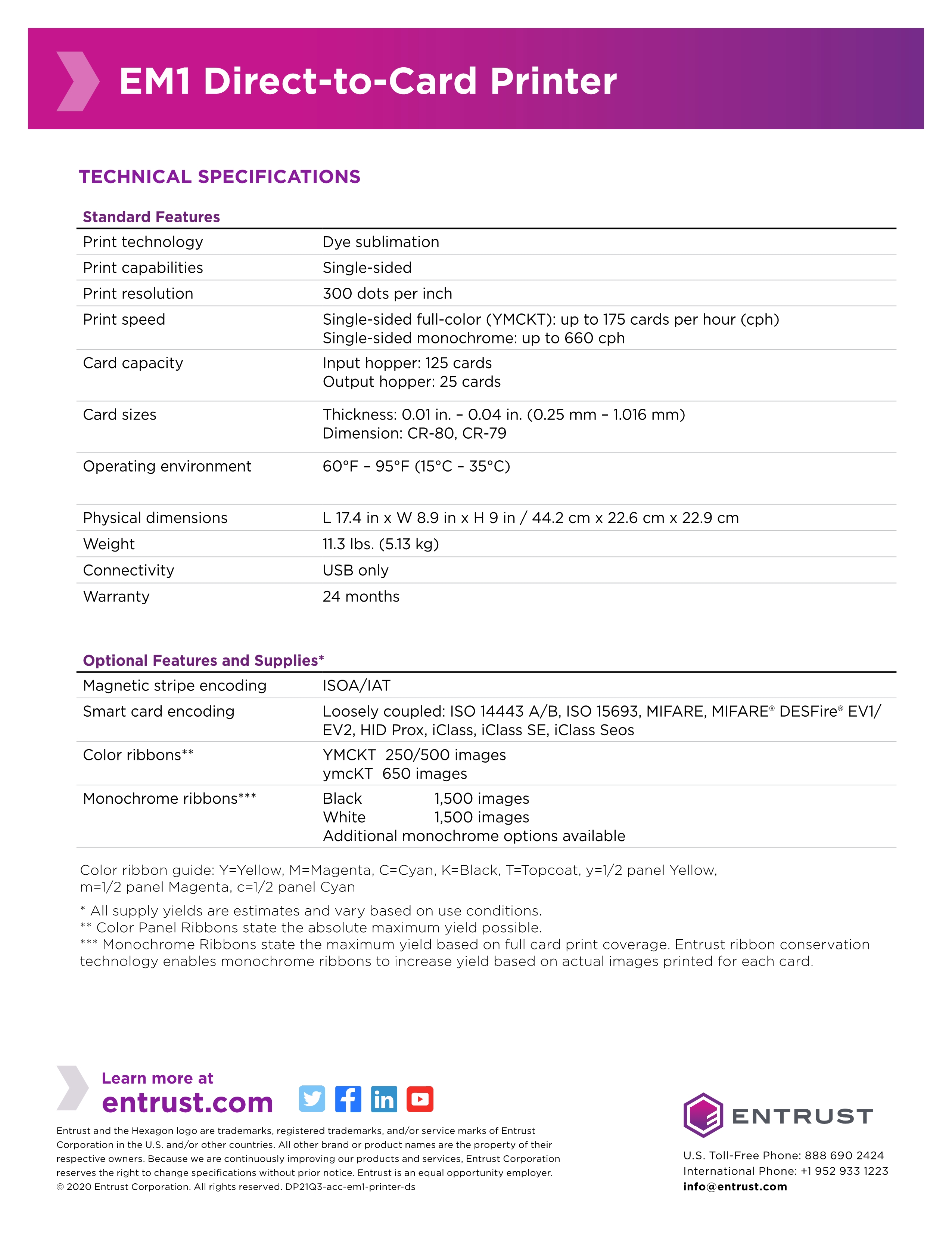 1- Entrust DATACARD Sig ma EM1 Direct to Card Thermal Printer Fast Printing Speed