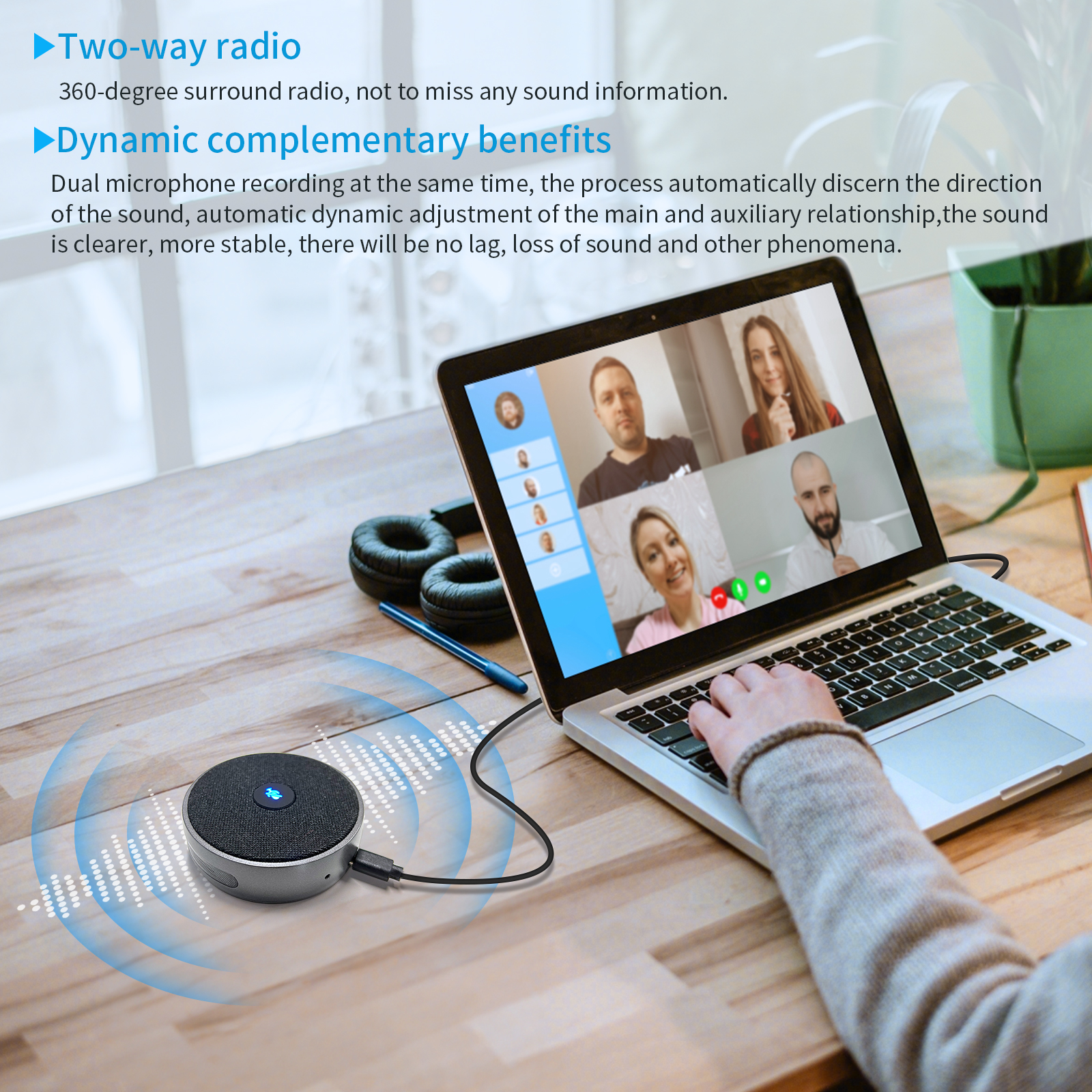 Portable Omnidirectional Bluetooth Conference Speakerphone Wireless Oem
