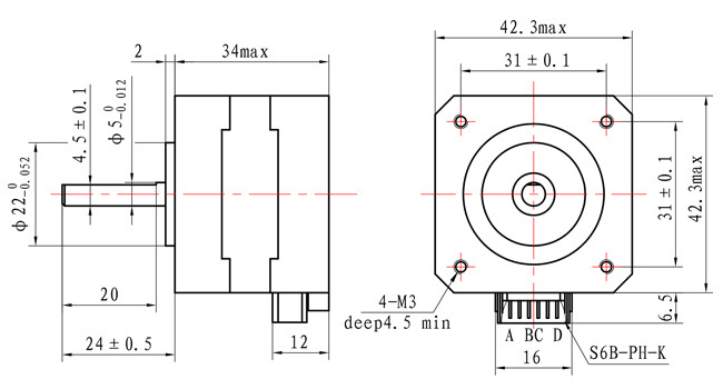42*42*34mm Steppting Motor NEMA 17 Two Phase 12V 0.3N.m for 3D Printer