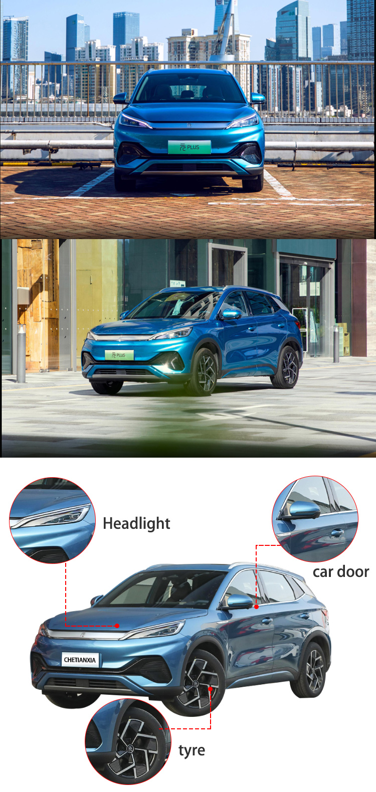Chinese New Energy Vehicles 4 Wheel Cars SUV Byd Tang Song Yuan EV Electric Car