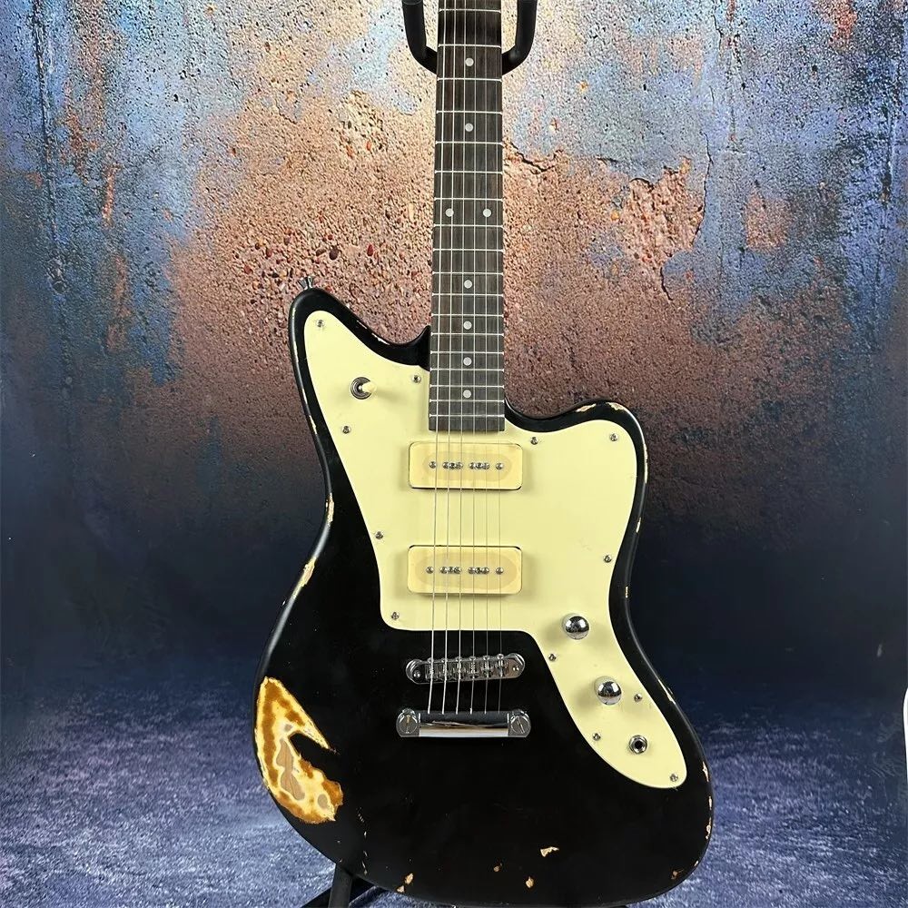 2024 Deluxe Handed Fano Style Relic Electric Guitar Custom Guitar Factory Aged Black Guitar P90 Pickups