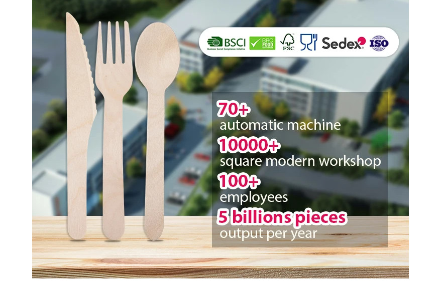 Biodegradable Wooden Disposable Cutlery Set Grade AB for Dining