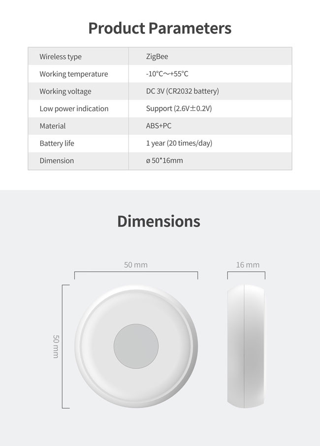 DC 3V Zigbee Smart Button ROHS Home Assistant Zigbee Button