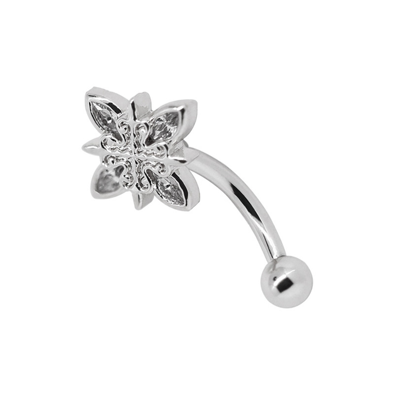 Rose Gold Eyebrow Piercing Jewelry Clear Gems Flower 16G 316 Stainless Steel