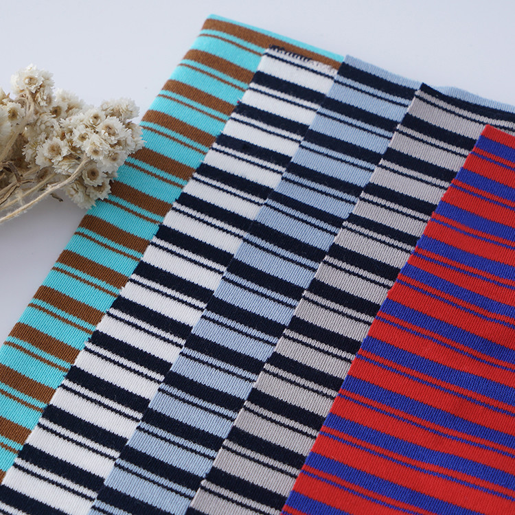 Sweat Absorbing 100 Cotton Stripe Fabric , Heavy Weight Striped Ribbing Fabric