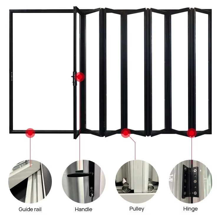 Thermal Break Aluminium Folding Doors Tempered Glass Power Coating Customized