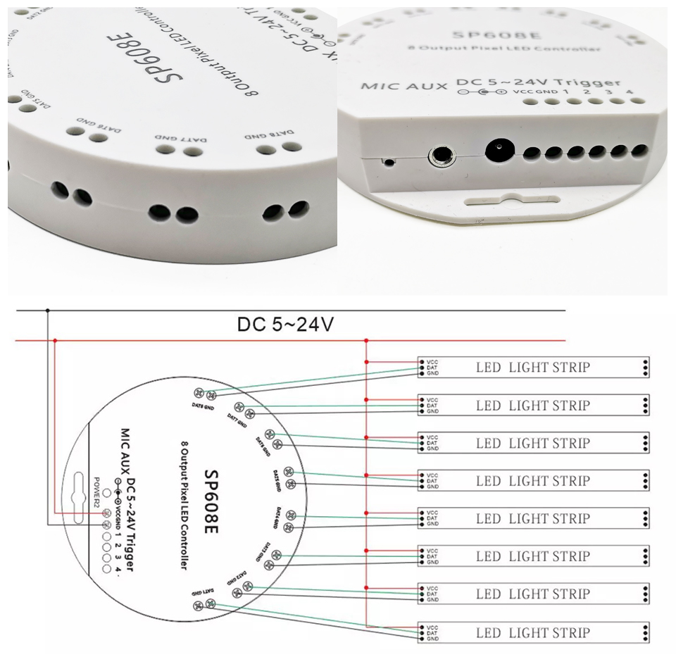 SP608E Bluetooth LED Strip Smart Controller Full Color 8CH Independent Signal