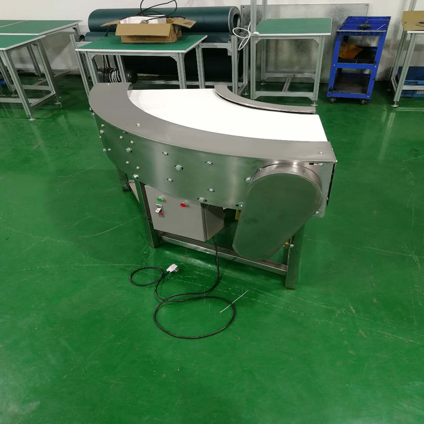 Stainless Steel 90 Degree Curve Conveyor , 90 Degree Turn Belt Conveyor Motorized