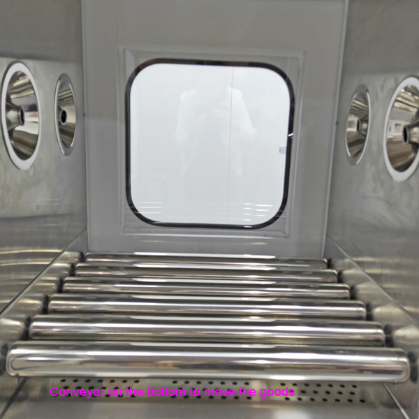 Electric Interlocked Air Shower Pass Box Transfer Windows With SS304 Roller Conveyor