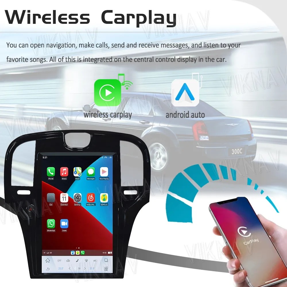 13.3 Inch Car radio Android Auto GPS Navigation Multimedia Player For 2013-2019 Chrysler Wireless Carplay BT 4G