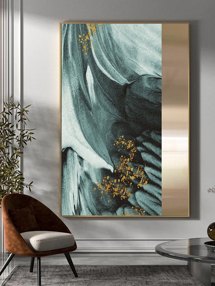 Dark Green Metallic Sandstone Painting Hotel Lobby Commercial Interior Mural
