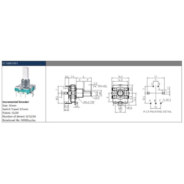 Rotary Encoder by Axonia Alps Encoder Module with Low Profile Design and Shaft Output