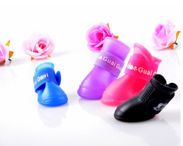 Pet supplies silicone rain boots, non-slip pet shoes, candy color fashion cute dog shoes，red,yellow,pink,black;