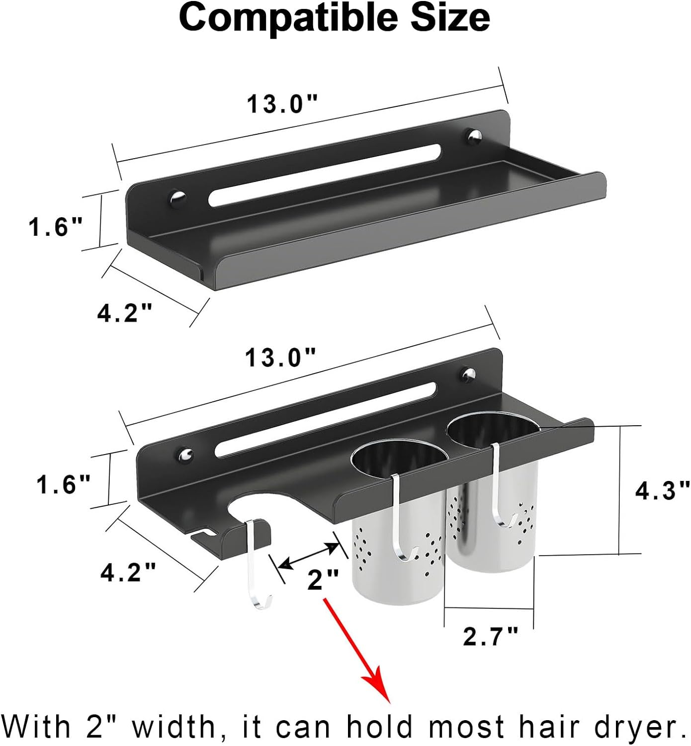 Salon Hair Styling Accessories Organizer Rack Hair Dryer Holder Wall Mount for Bathroom Shelf