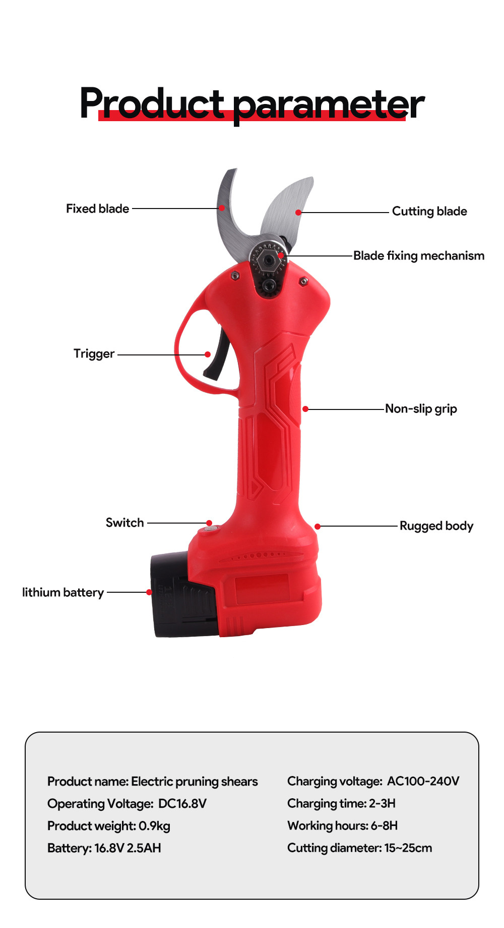 25mm Electric Pruning Shear battery operated ratchet telescopic long arm pruner shears for vineyard With 2 Batteries
